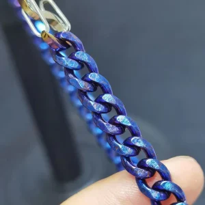 Summer Mens Womens 7.0MM Wide 60 Cm Length Hip Hop  Unique Flame-blue Titanium Necklace Genue Titanium Chain