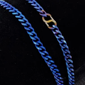 Titanium Hip Hop Necklace Ice Blue 7.0MM Wide 60CM 75CM Length Unique Trendy Chain for Men Women Summer Streetwear Accessory