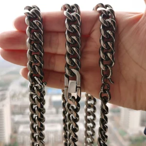 13.5Mm Width,Lightweight Cuban Chain Pure Titanium GR1 HipHop Men'S Necklace Jewelry Clasp, Hidden Clasp Multiple Choices