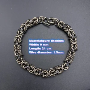 Men's Titanium Chain Bracelet, Byzantine Style Handmade Adjustable 9x21cm, Fashion Jewelry for Men 2024