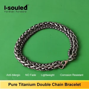 Pure Titanium Double Chain Bracelet No Welding 7mm Woven 4mm Box Chain Layered Unisex Fashion Jewelry