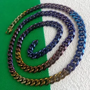 7mm Grade 1 Pure Titanium Necklace, 6-Facet Cut Anodized Color Chain, Hypoallergenic Jewelry for Men & Women 60/65/70cm Length