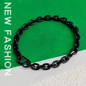 Men's Black Titanium 7MM Anchor Chain Bracelet Oval Design Graduation Birthday Gift 2024 New Fashion Jewelry Accessory