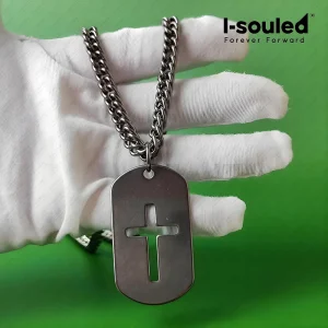 Unisex Matte Titanium Cross Dog Tag Necklace Minimalist Religious Pendant Hypoallergenic Jewelry Gift for Him/Her