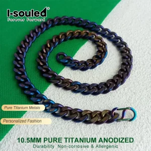 Ground Flat Titanium Necklace 10.5mm - Two Tone Blue & Colored Durable Daily Accessory