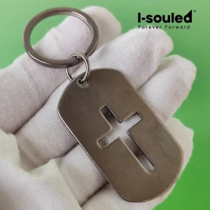 Ultra-Light Titanium Cross Keychain for Men - 50x28mm Stone Wash Key Fob, Christian Military Dog Tag Pendant