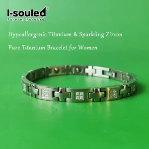 Gift for Girlfriend Pure Titanium Bracelet with Metal Germanium and White Zircon Women Birthday Valentine Anniversary Jewelry