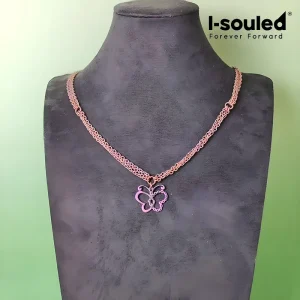 Anodized Pink Titanium Necklace With Butterfly Pendant