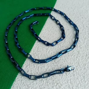 Trendy 4.2mm Pure Titanium Blue Checkered Chain - Hypoallergenic Unisex Necklace, Fashion Accessory for Daily Use/Gifting
