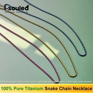 Tri-Color Pure Titanium Necklace Anodized Purple/Gold/Blue Snake Chain Women