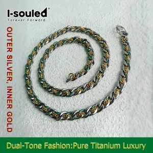 7.2MM Two-in-One Chain Necklace - Inner Yellow Titanium Inner Core with Outer Titanium Cuban Link Design