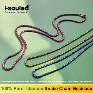 Unisex Anodized Titanium Snake Chain Necklace 3mm Square Rolo Chain in Purple Blue Colors