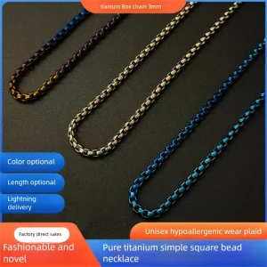 Titanium Couple Necklaces His and Hers - Square Rolo Chain, Valentine's Anniversary Gift