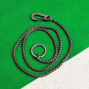 Titanium Wallet Chain for Men, 4mm Biker Anti-Lost Carabiner Clip, Hypoallergenic Never Rust Gift Accessory