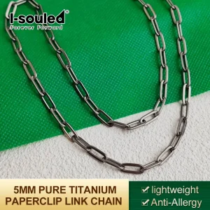 5MM Pure Titanium Paperclip Chain Necklace | Hypoallergenic Unisex Jewelry Gift for Men Women | Valentine's Day Birthday