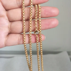 I-souled Gold Color 50 60 70 80cm Solid Titanium Rolo Box Chain Necklaces for Men Fashion Jewlery