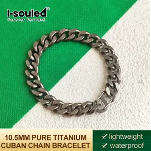 Titanium Bracelet for Men, Stonewashed Titanium Cuban Chain Bracelet, Hypoallergenic & Durable, 10.5mm Wide, 16cm 18cm 20cm 22cm