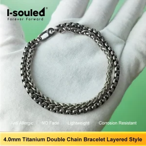 4mm Pure Titanium Double Chain Bracelet Layered Woven and Box Chain  Hypoallergenic Unisex