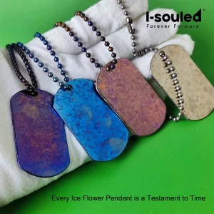 Anodized Ice Flower Titanium Dog Tag Necklace - Hypoallergenic Gift for Christmas/Birthday - Unisex for Kids Women Men