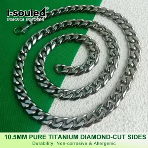 10.5mm Pure Titanium Six Sided Cuban Necklace Polished Stone Washed Fashionable Jewelry for Lovers