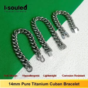 Pure Titanium Polished Cuban Chain Bracelet 14mm Men's Hip-Hop Fashion Jewelry Versatile Accessory