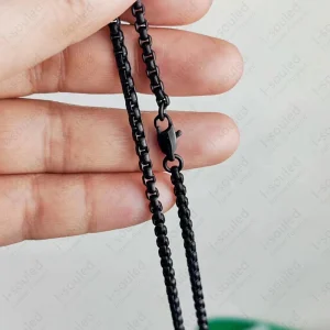 Black Solid Titanium Box Chain Necklace 3mm Unisex Full Titanium Jewelry for Men And Women