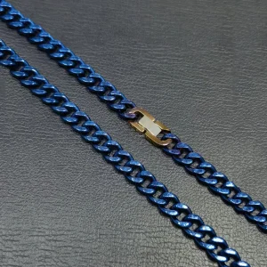 цепь мужская титан Extramly Good Looking Ice Flower Blue Titanium Chain Necklace 9.5 MM