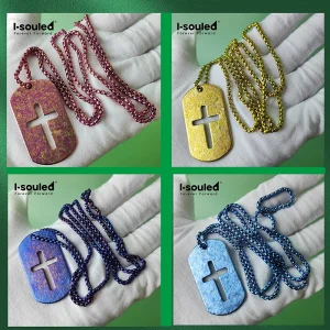 Lightweight Titanium Dog Tag Necklace Cross Design Multicolor Anodized 65cm Chain Gift Idea Hypoallergenic