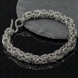 Pure Titanium Bracelet for Men - Byzantine Chain/ Motorcycle Style | Hypoallergenic, Waterproof, No Fade