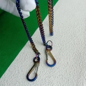 7.0mm pure titanium polished six-sided multicolored chain with two titanium alloy mountaineering hooks at both ends