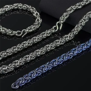 Hypoallergenic Titanium Necklace for Men - 9mm Interlocking Rings Chain Handcrafted Skin-Friendly Jewelry Lightweight Daily Wear