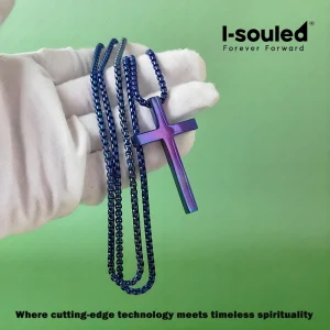 Unisex Titanium Cross Necklace Anodized Blue Minimalist Pendant Clasp-Free Hypoallergenic Chain Daily Wear Jewelry