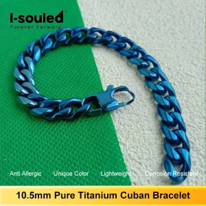 Pure Titanium Polished Six-Sided Bracelet 10.5mm - Blue, Anti-Allergic, Men's & Women's Fashion Accessories
