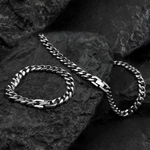 Titanium 7MM and 10.5 MM Curb Necklace Bracelet Chain Grind Sides High Polished