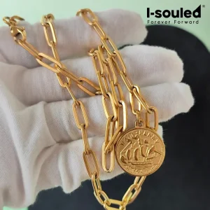 5MM Titanium Gold Plated Paperclip Chain Necklace for Women - Hypoallergenic, Tarnish Resistant, Wide Fashion Statement