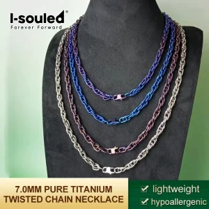 7mm Pure Titanium Twist Rope Chain Necklace, Hypoallergenic Durable Jewelry for Men & Women, 60cm Adjustable Gift