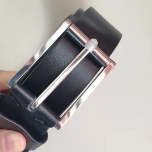 35mm Pure Titanium Pin Buckle Black Leather Belt Strap Full Grain Cowhide One Piece Screw for Fashionable Men And Women