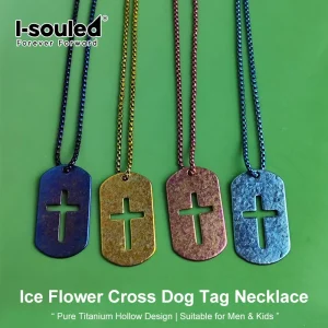 Unisex Anodized Ice Flower Cross Dog Tag Necklace | Pure Titanium Hollow Design | Suitable for Men & Kids | Hypoallergenic for S