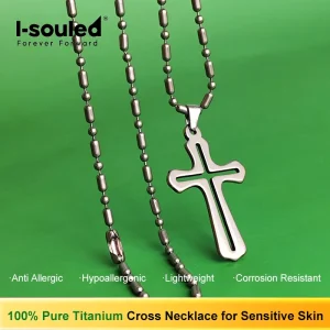 Pure Titanium Cross Necklace for Women Hypoallergenic 7g Lightweight Long 65cm Chain Simple Pendant Gift