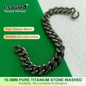 10.5mm pure titanium stone washed titanium chain bracelet wide Cuban chain men's bracelet