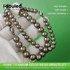Pure titanium solid bead bracelet 8mm/10mm/12mm anti allergic