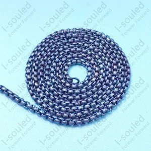 Titanium Flame Anodized Round Box Link Chain Blue Necklace Everyday Carry