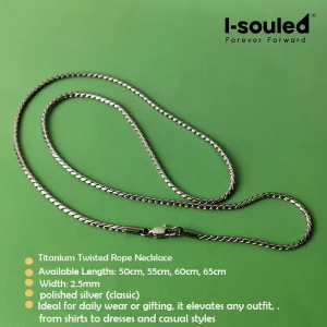 Pure Titanium Twisted Rope Chain Necklace 2.5mm Hypoallergenic Unisex Fashion