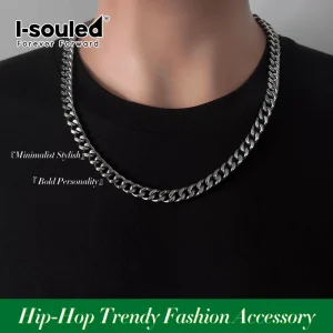 Men's Titanium 10.5mm Curb Chain Necklace Polished Silver Color Jewelry Accessory