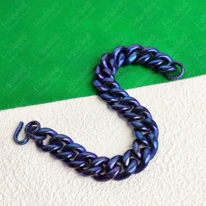 Titanium Mens Bracelet Blue 14MM Curb Link Chain Fashion Jewelry for Men