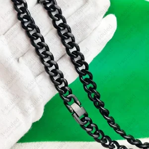 Black Pure Titanium Cuban Link Chain for Men, 9.5mm Sturdy Necklace Fashion Jewelry Accessory