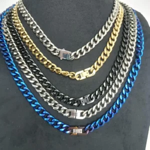 9.5mm Pure Titanium Cuban Chain Necklace - Neutral Design Sweatproof Non-Fading Suitable for Men Women Casual Wear