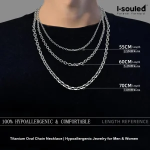 Hypoallergenic Jewelry for Men, Titanium Oval Chain Necklace for Women & Men, 3.5/5.2/7.0mm