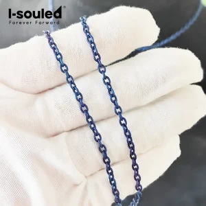 3.0 3.5 MM Width O-Shaped Welded Deadth Link Pure Titanium TA1 Bule Chain Necklace With Clasp