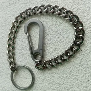 Pure Titanium Polished Flat Keychain 9.5mm - 26cm/37cm Long with Quick Hanging Buckle (21mm*45mm) & 21mm/12mm Circles